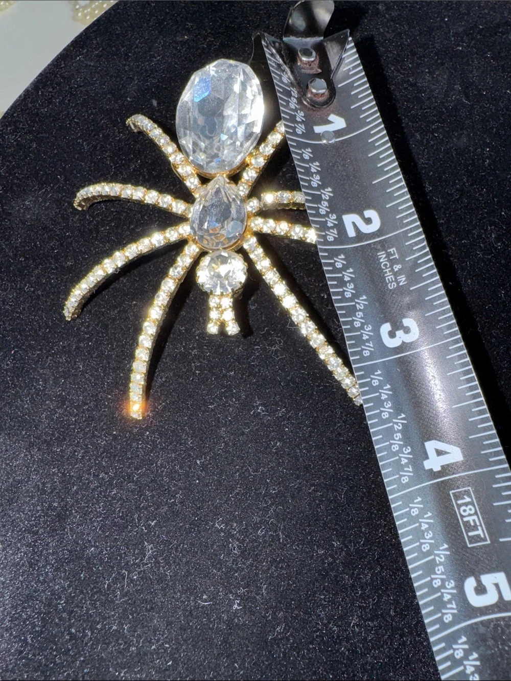 Gold Tone Rhinestone Crystal Spider Brooch Statement Pin Oversized